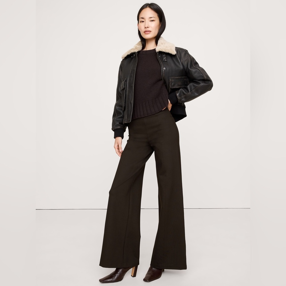 High-Rise Wide-Leg Everywhere Ponte Pull-On Pant in Ganache Brown